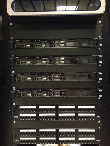 Ethernet and fiber patch panels in our switching racks