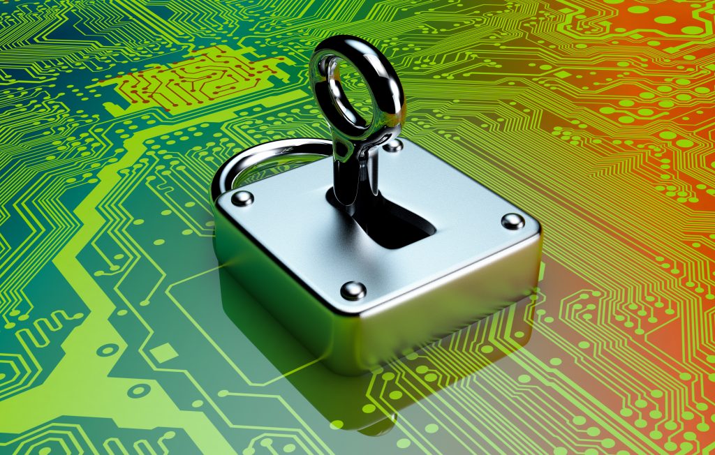 lock and key on circuit board