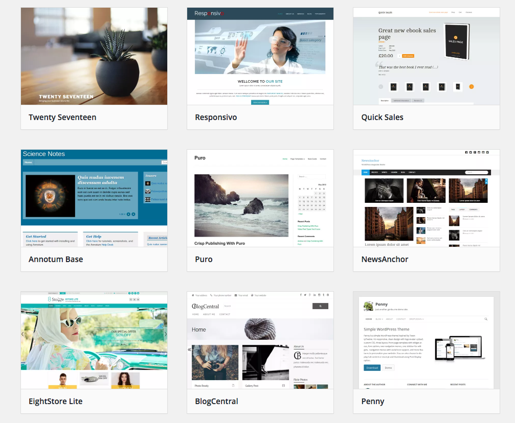 screenshot of theme repository