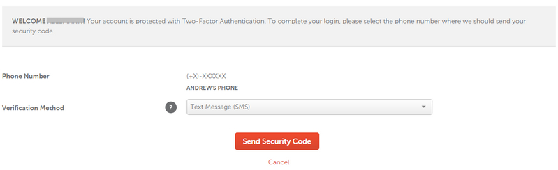 two-factor authentication screen