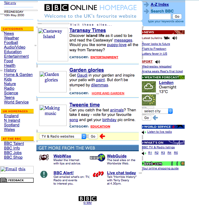 snapshot of BBC website in 2000
