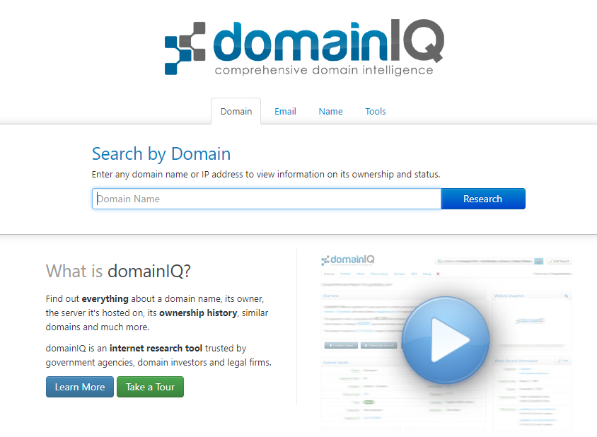 screenshot of domainIQ