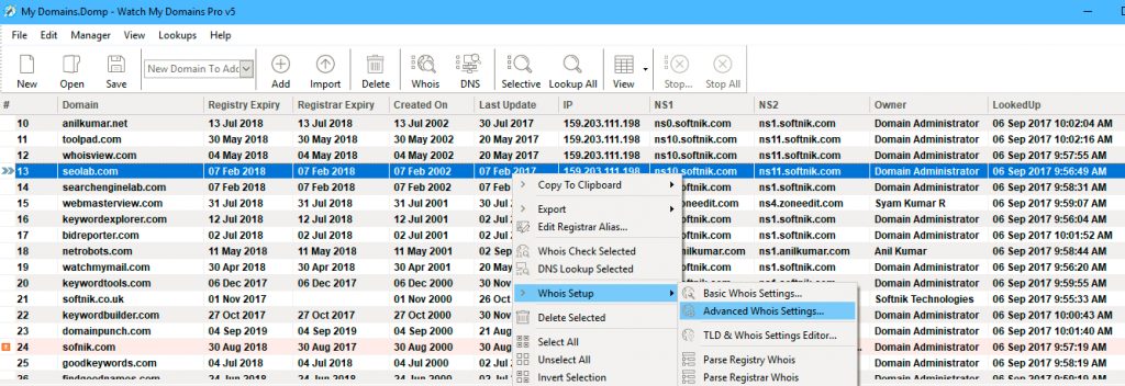 screenshot of watchmydomains pro