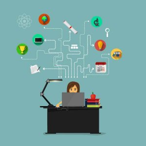 woman at computer studying