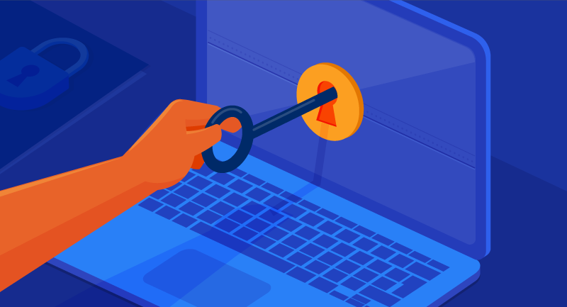 key unlocking lock on laptop