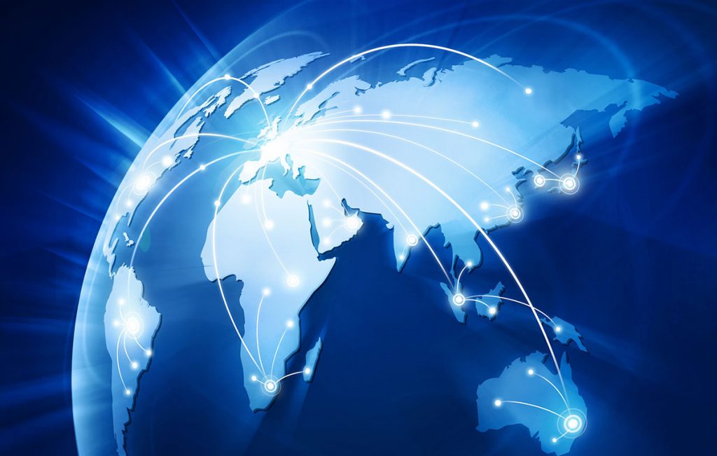 graphic displaying different international locations on globe