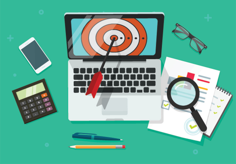 target marketing illustration of laptop with bullseye
