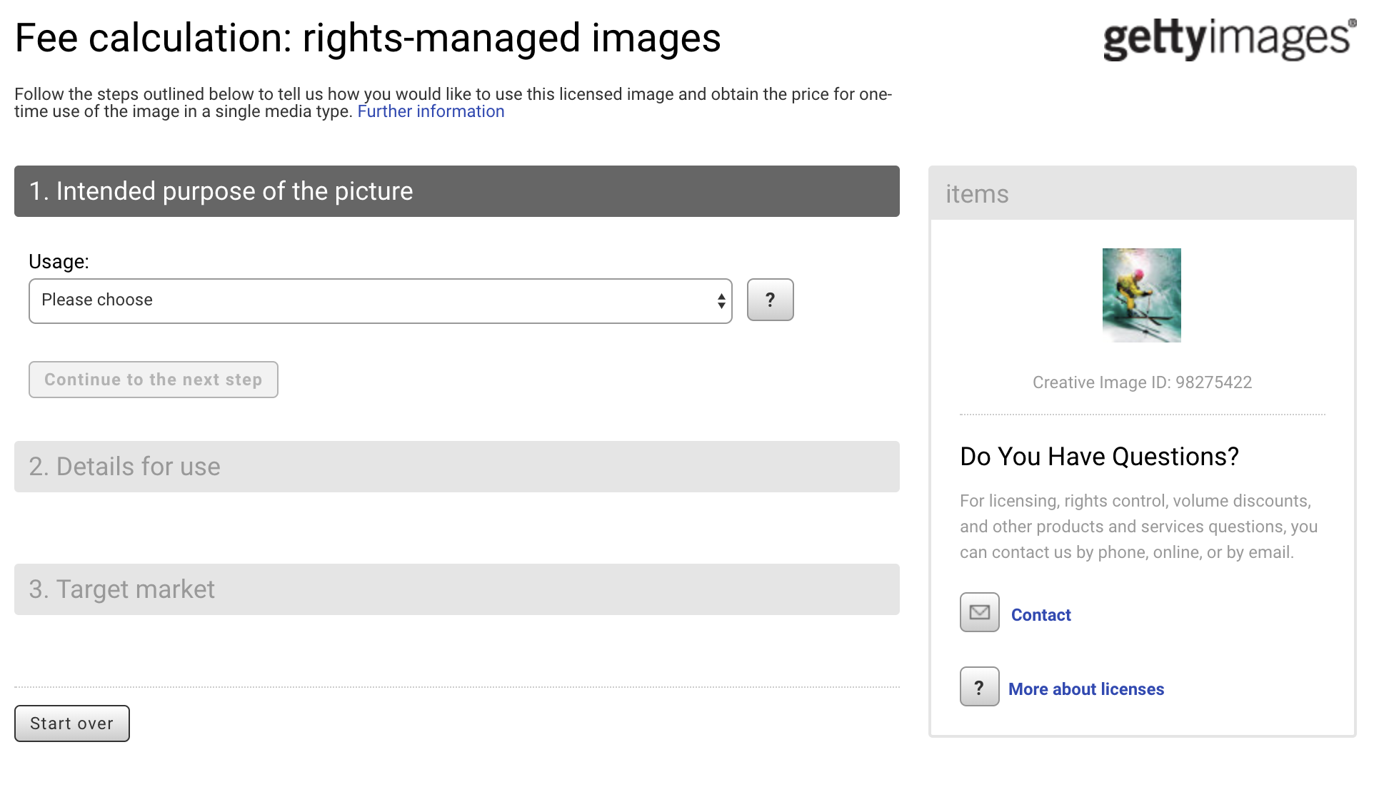 screenshot showing form to calculate licensing fee