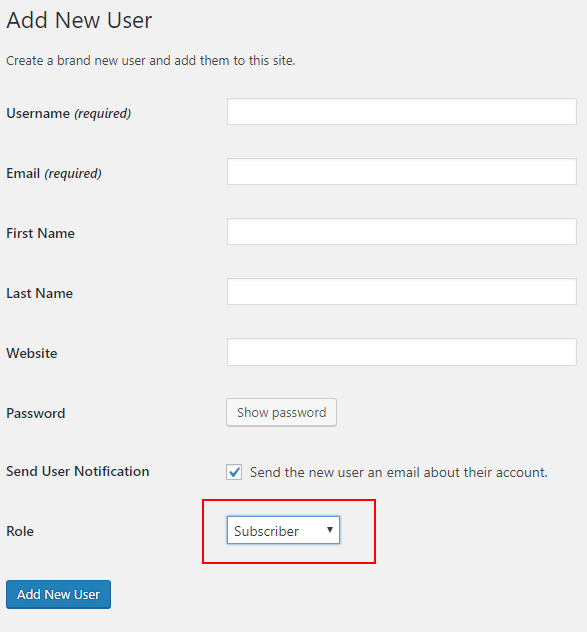 screenshot of how to add a user in WordPress