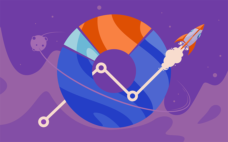 Rocket flies through a financial chart