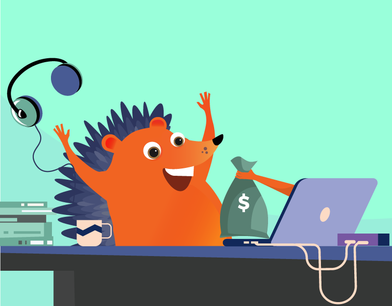 hedgehog celebrating getting paid