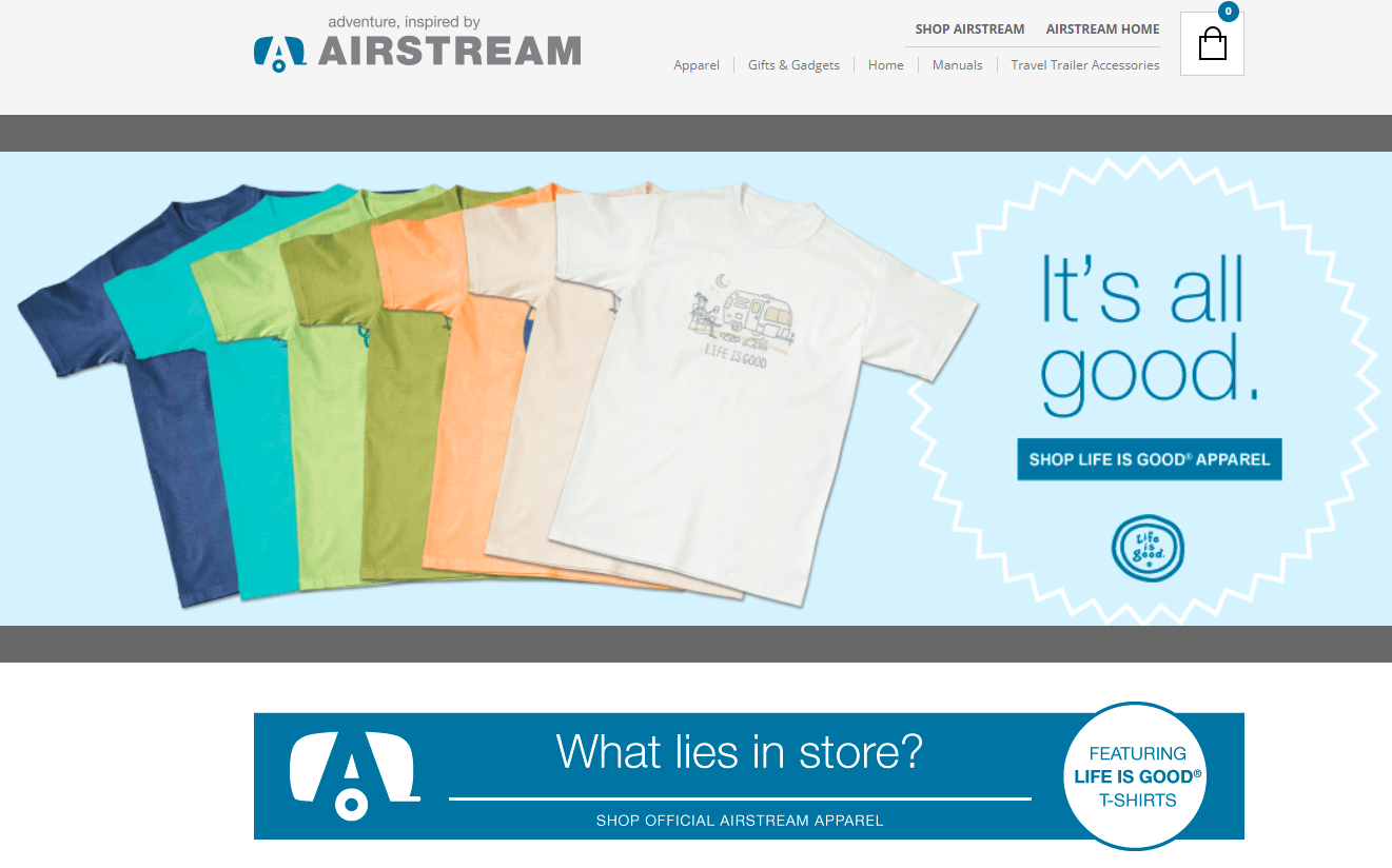 screenshot of tshirts on Airstream website
