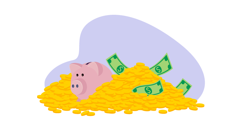 piggy bank in pile of cash