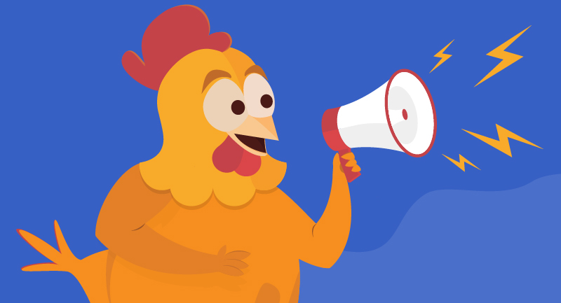 Chicken announcing sales on megaphone