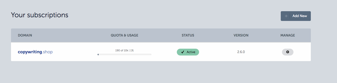 screenshot of subscription