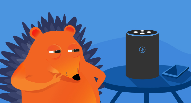 Hedgehog listening to smart speaker