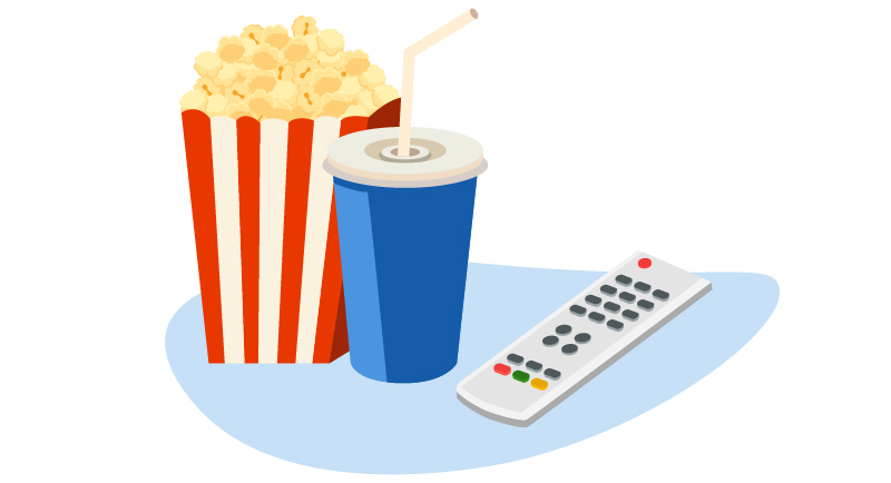 popcorn, soda and remote