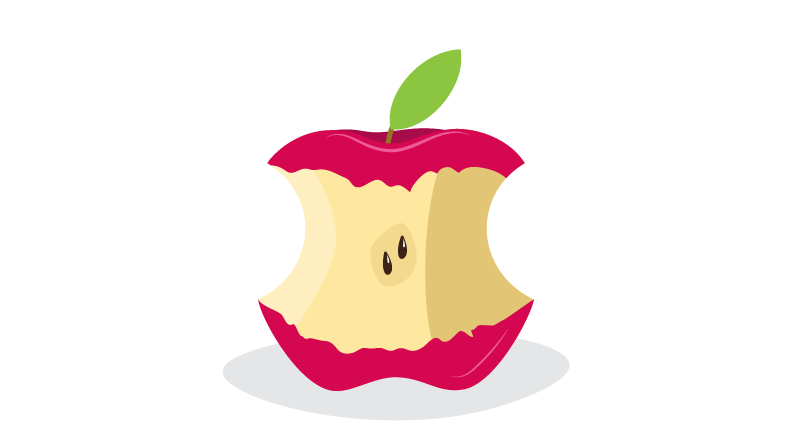 Apple with several bites taken out of it