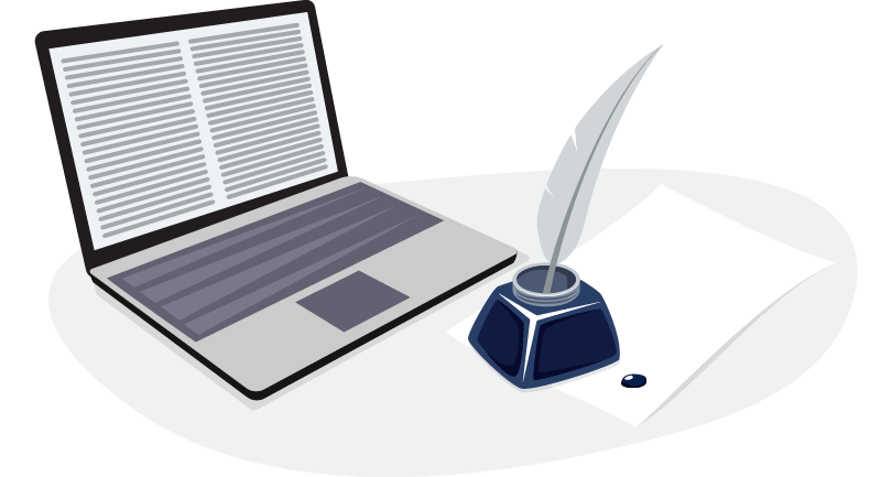 quill and ink and laptop
