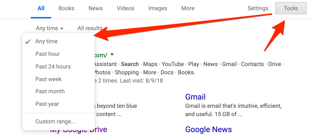 Google date range tool screenshot