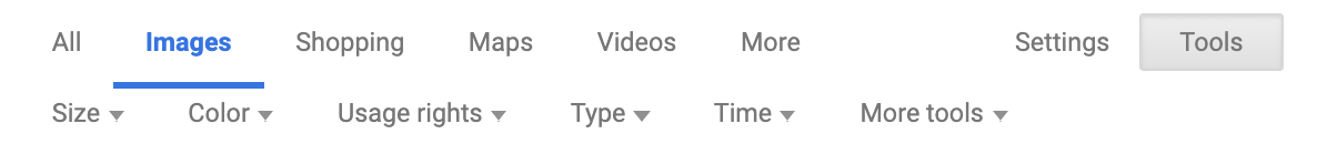 screenshot of image search options