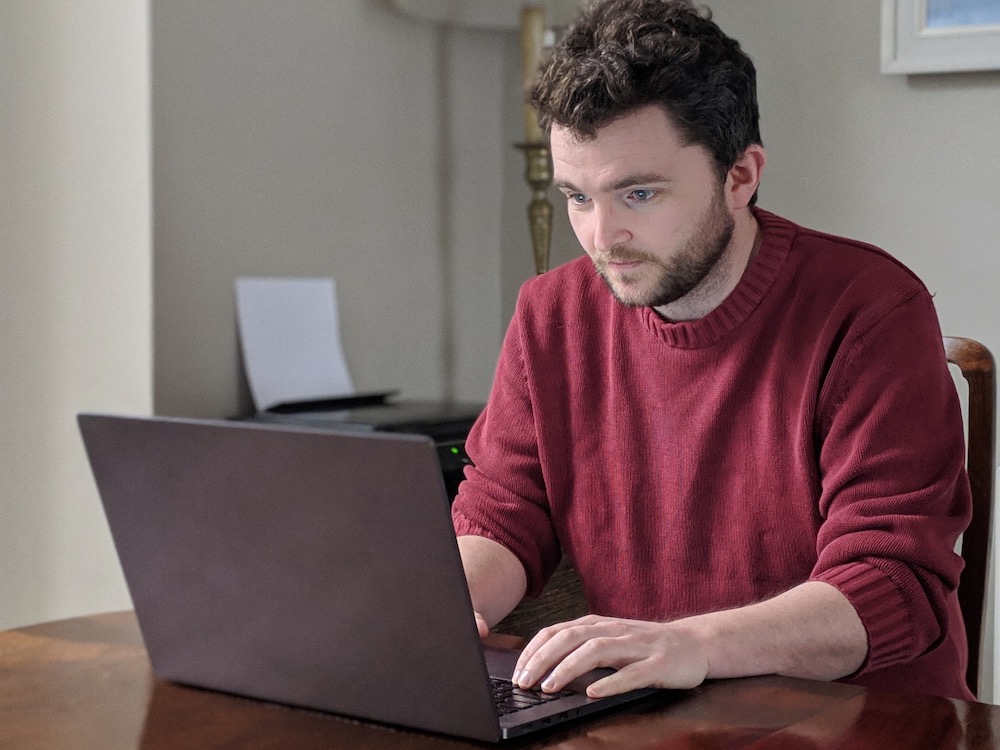 Tim Dickinson at laptop