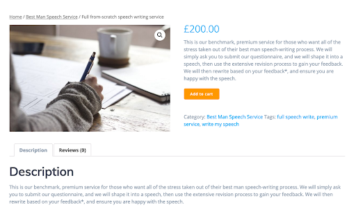 example of full Woocommerce product description on website