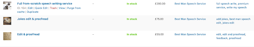 screenshot of Woocommerce product options