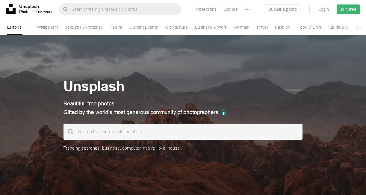 Unsplash screenshot