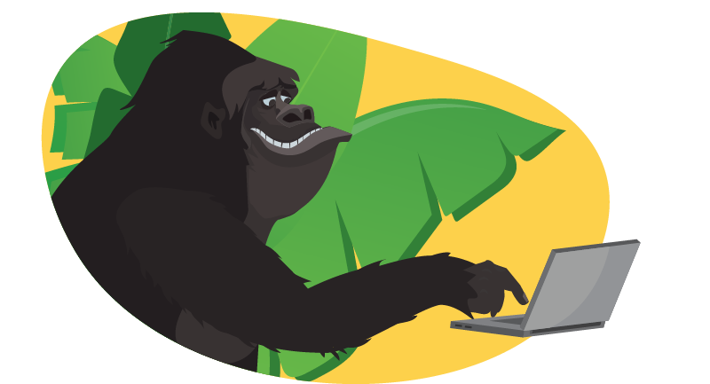 Gorilla working on laptop