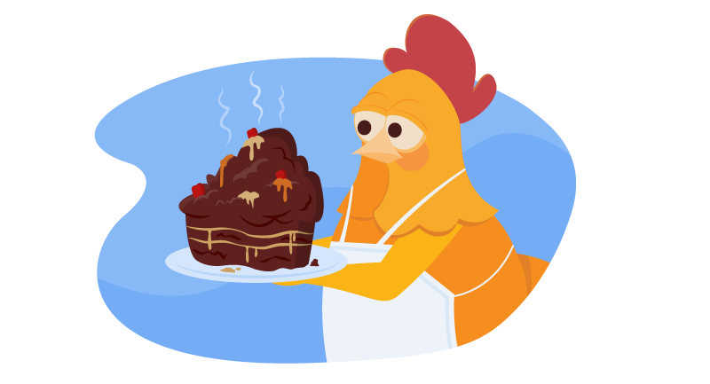 Chicken with disaster cake