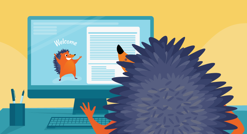 Hedgehog working on portfolio website