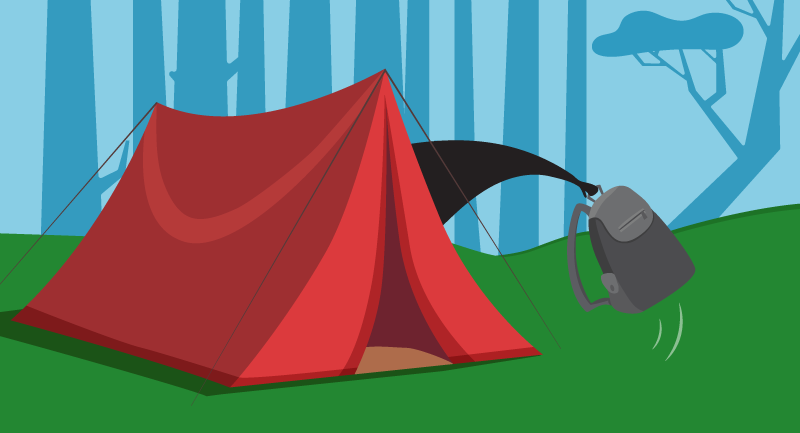 Beaver hiding in tent