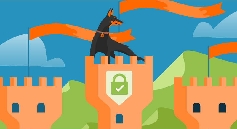 Security dog in a secure castle tower