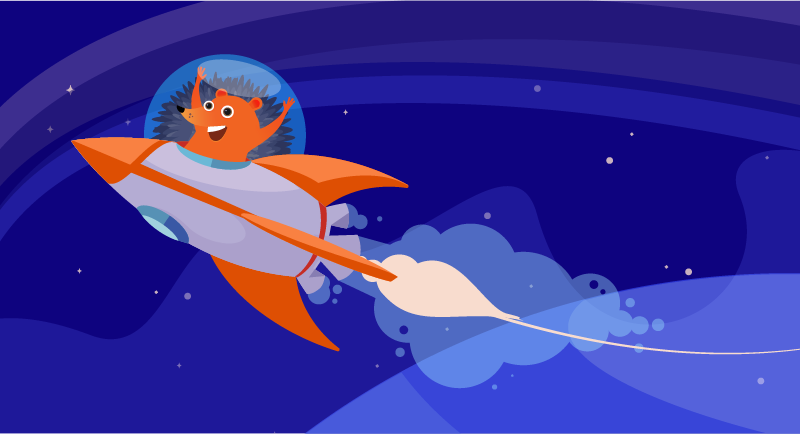 hedgehog having fun in rocket ship