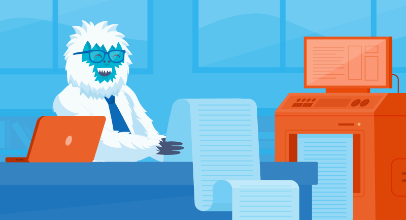 Yeti reviewing a list of possible domain names