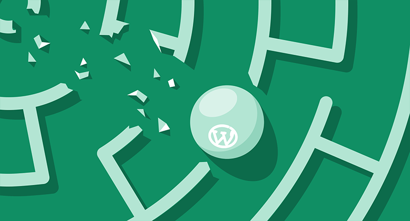 WordPress ball breaking through the walls of a complex maze