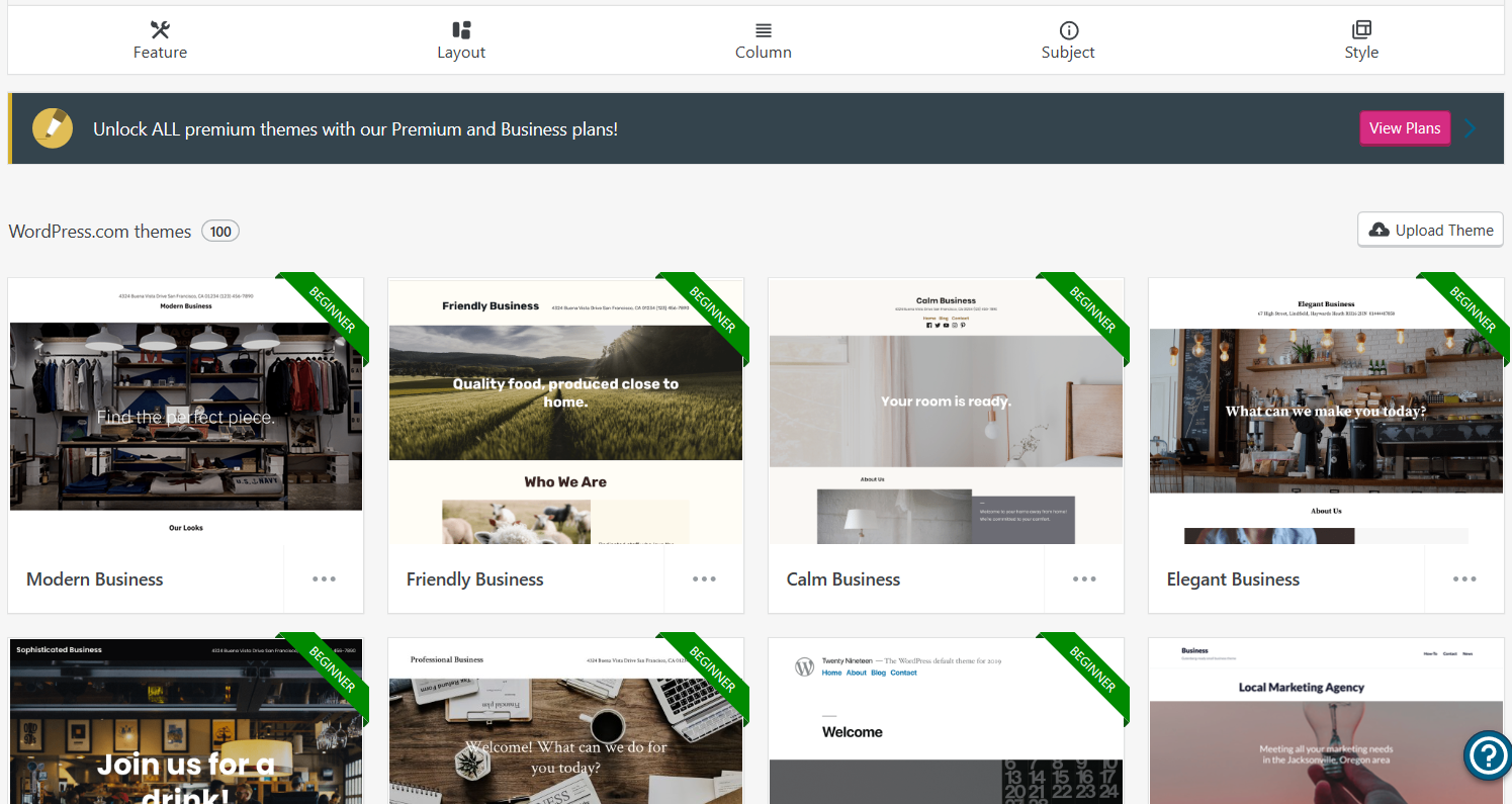 Screenshot of WordPress.com theme options