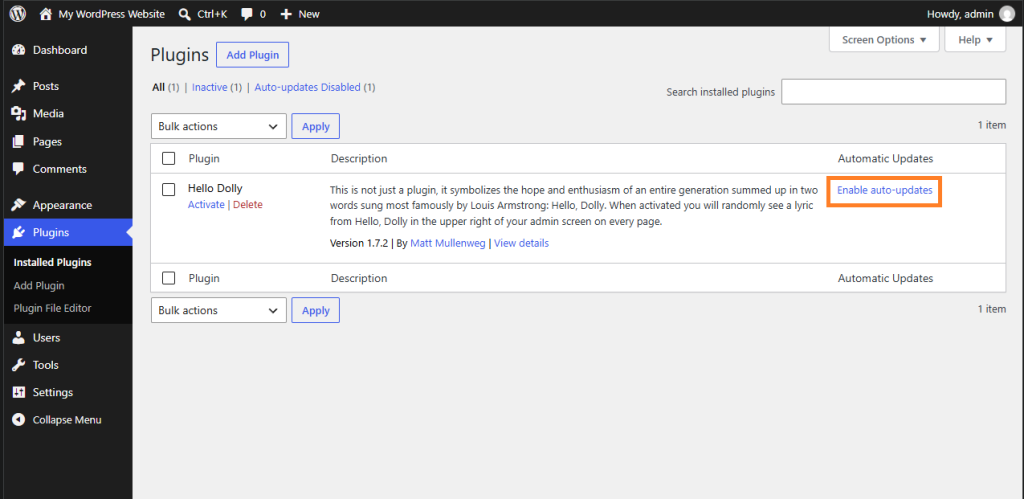 Plugins dashboard screenshot