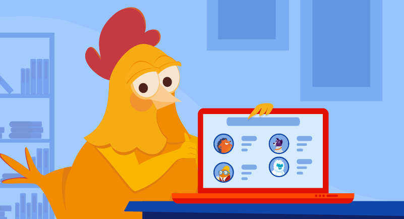 Chicken with laptop showing affiliates