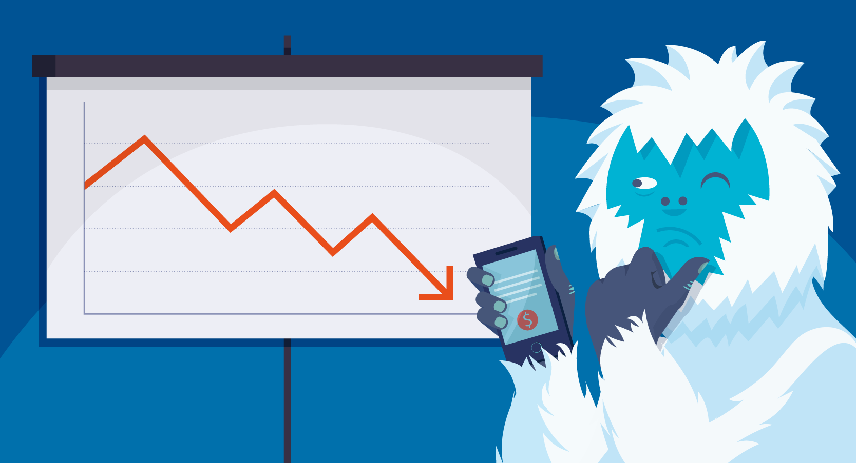 Yeti in front of downwards graph