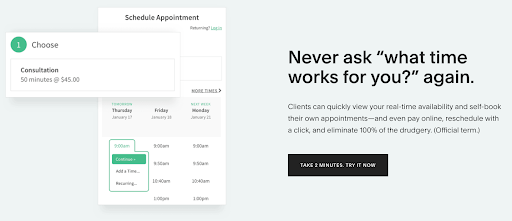 screenshot of acuityscheduling.com