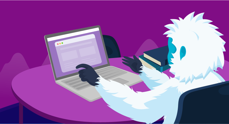 Yeti at his laptop