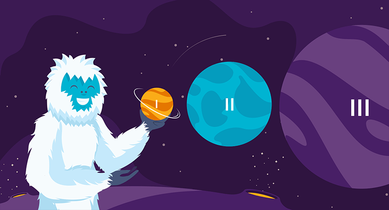 Yeti with different planets representing hosting tiers
