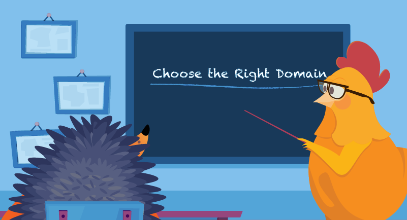 chicken in front of blackboard that reads "choose the right domain"