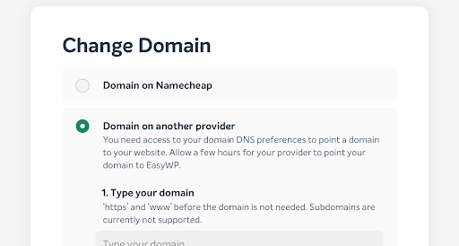 screenshot for changing domain in EasyWP