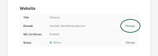 screenshot of EasyWP manage button