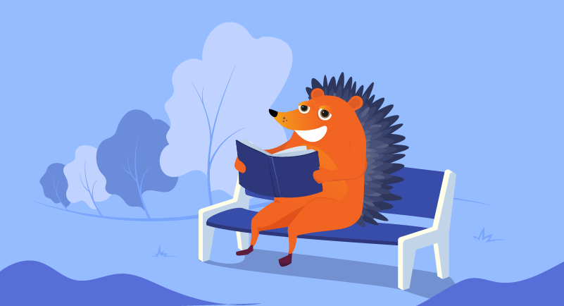 hedgehog reading a book