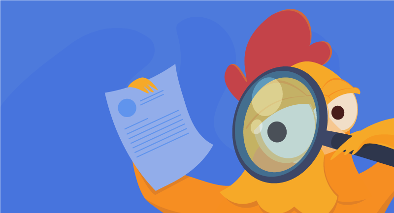 chicken examining a document