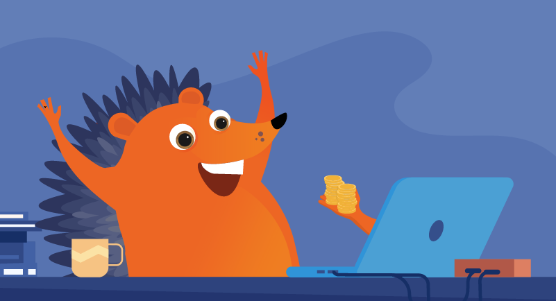 hedgehog getting a pile of gold